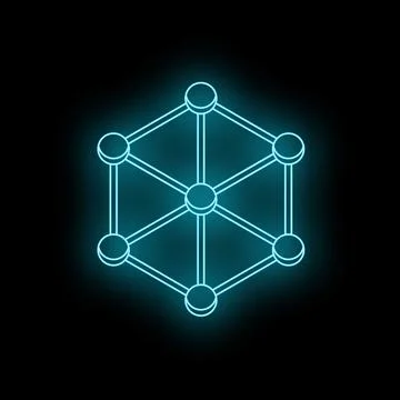 Neon blue molecule structure glowing on dark background Stock Illustration