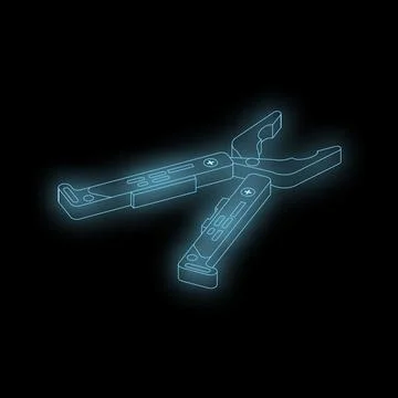 Neon blue multi tool pliers glowing on dark background Stock Illustration