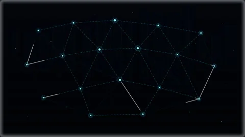 Neon blue network loop animation with glowing nodes, data and bars Stock Footage 346549972