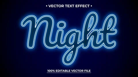 Neon Blue "Night" Text Effect Design Template Illustrazione stock