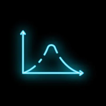 Neon blue normal distribution bell curve graph icon Stock Illustration