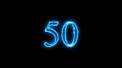 Neon blue number 50 appearing on black background electric energy with alph.. Stock Footage 345548058