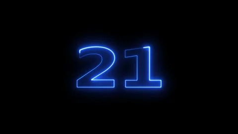 Neon blue number twenty one glowing sign. Vidéo 331897617