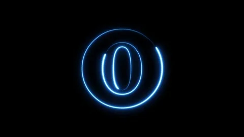 Neon blue number zero glowing in circular motion on black background. Stockbeeldmateriaal 337330873