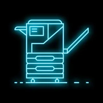Neon blue office multifunction printer standing on dark background Stock Illustration