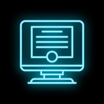 Neon blue online certificate on computer screen displaying achievement イラスト素材
