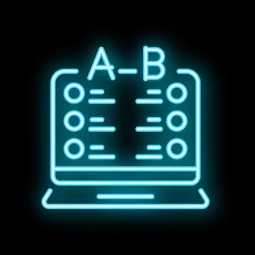 Neon blue online testing a b comparison laptop icon symbol graphic 스톡 일러스트