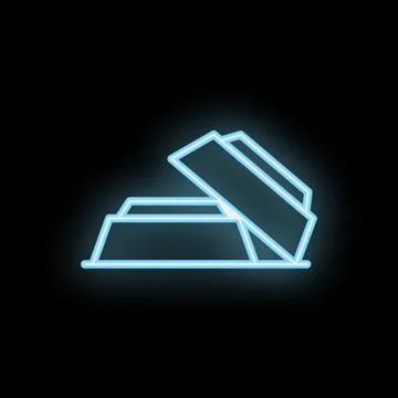 Neon blue open box shining on black background Stockillustratie