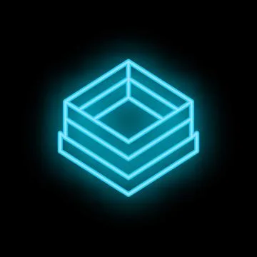 Neon blue open cube glowing on black background Stock Illustration