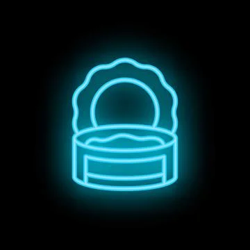 Neon blue open tin can glowing on dark background Stock Illustration