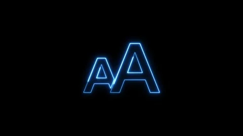 Neon blue outline aa typography symbol glowing against black background. Stock Footage 337082085