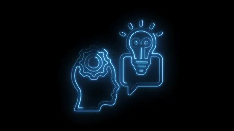 Neon blue outline of a human head with a gear inside representing thought p.. Stock Footage 346014001