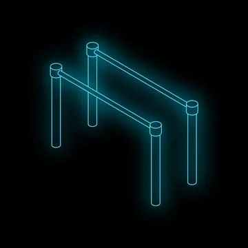 Neon blue outline of parallel bars on black background, isometric view イラスト素材