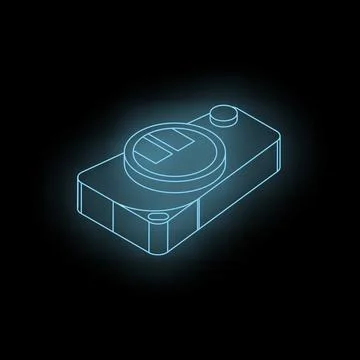Neon blue outline of retro electronic device glowing on black background Stock Illustration