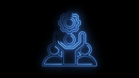 Neon Blue Outline Teamwork Collaboration Gear Icon Animation Abstract Backg.. Stock Footage 346015363