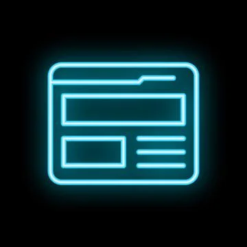 Neon blue outline of a website layout is glowing on a black background 스톡 일러스트