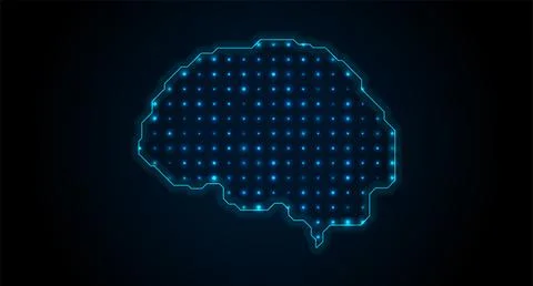 Neon blue outlines of the human brain with glowing dots abstract futuristic.. Stock Illustration