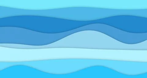 Neon blue paper cut waves with soft shadows Stock Illustration
