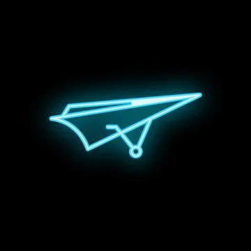 Neon blue paper plane taking off on black background Stock Illustration