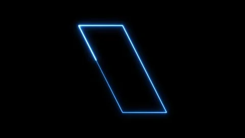 Neon blue parallelogram light shape pulsating on black background. Vidéo 337081766