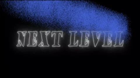 Neon blue particle text effect displaying the phrase next level 스톡 동영상 336262946