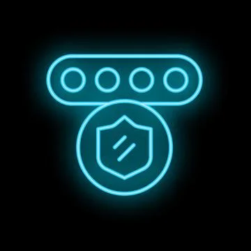 Neon blue password protected icon showing security concept Stock Illustration