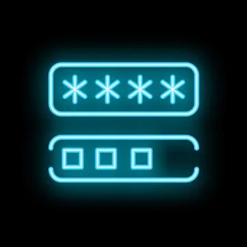 Neon blue password protection with asterisks and empty password form on bla.. Stock Illustration