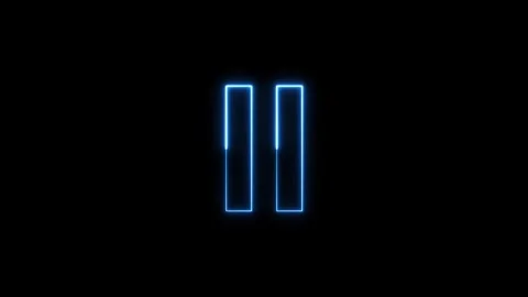 Neon blue pause icon glowing with flickering light on black background. Video stock 337081972