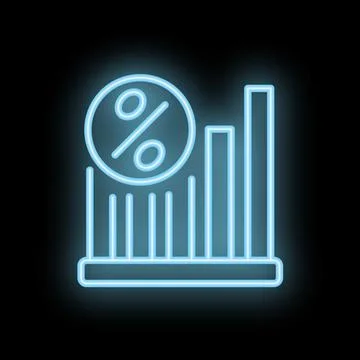 Neon blue percentage symbol over growing bar chart on black background Ilustração Stock