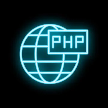 Neon blue php programming language overlaying globe icon Illustrazione stock