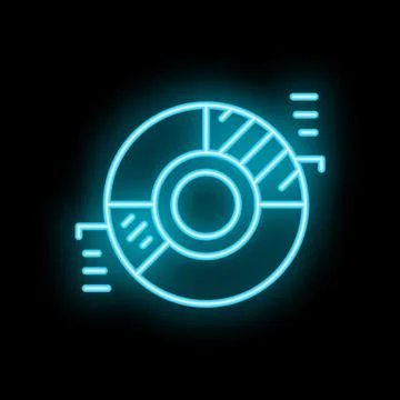 Neon blue pie chart glowing on black background representing market share a.. Stock Illustration