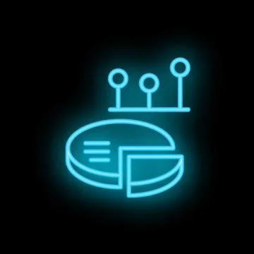 Neon blue pie chart glowing on black background 스톡 일러스트