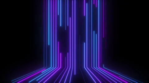 Neon blue pink laser lines moving up animation on black background Stock Footage 342091929