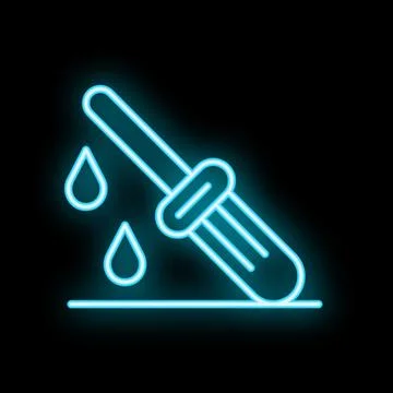 Neon blue pipette dropping liquid icon on black background Ilustração Stock