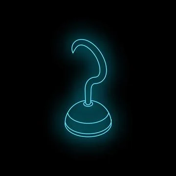 Neon blue pirate hook glowing on black background Stock Illustration