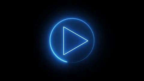 Neon blue play button icon pulsating with glowing light effects on black ba.. Video stock 337805420