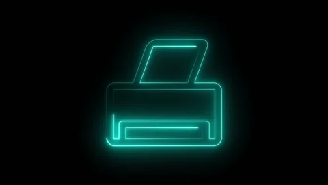 Neon blue printer icon glowing on black background Vídeos de archivo 344734445
