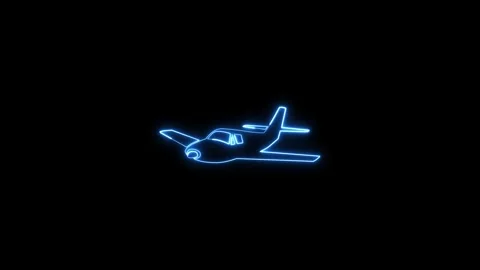 Neon blue private propeller airplane outline glowing in dark. 動画素材 337081950