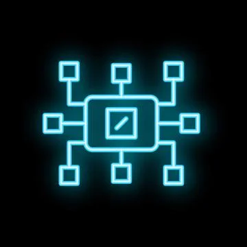 Neon blue processor icon depicting machine learning algorithm Stockillustratie
