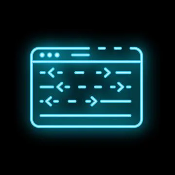 Neon blue programming code in browser window on black background Stock Illustration