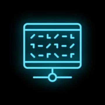 Neon blue programming code on computer screen icon Stock Illustration