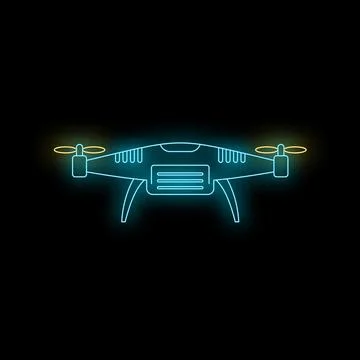 Neon blue quadcopter light icon for technology and delivery concepts Stock Illustration