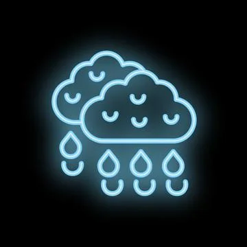 Neon blue raining clouds on a black background Stock Illustration