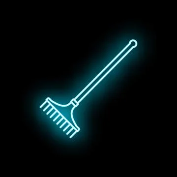 Neon blue rake glowing on black background Stock Illustration