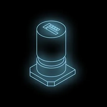 Neon blue ram memory icon glowing on black background 库存插图