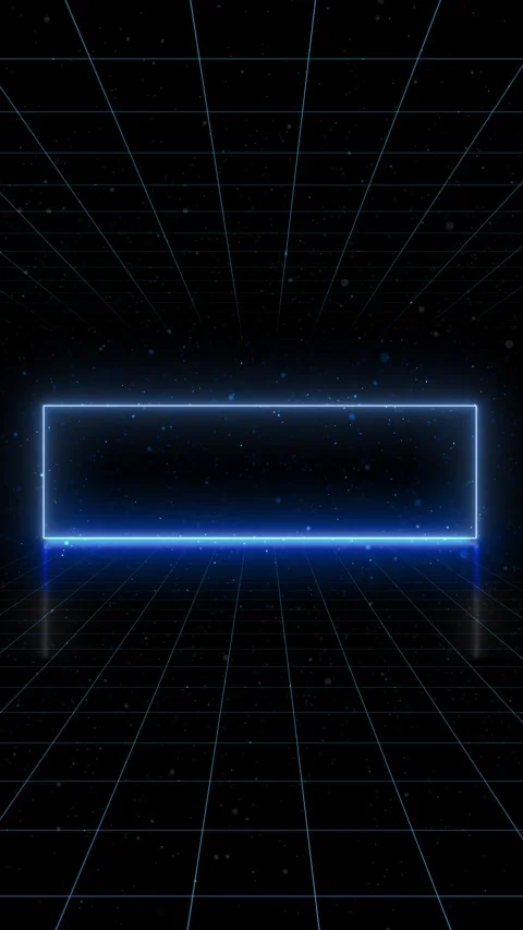 Neon blue rectangle frame glowing grid floor, dark empty center, and futuristic Stock Footage 340479404