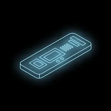 Neon blue remote control glowing on dark background isometric view Stock Illustration