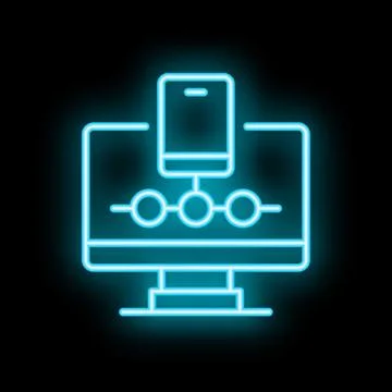 Neon blue responsive website design icon on black background Stock Illustration