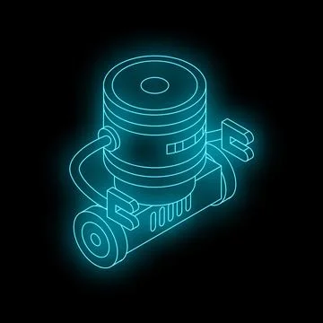 Neon blue robot vacuum cleaner operating in dark room Stock Illustration