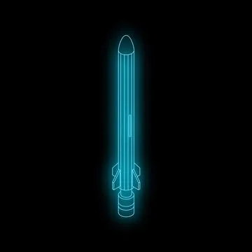 Neon blue rocket glowing on dark background representing future technology Stock Illustration